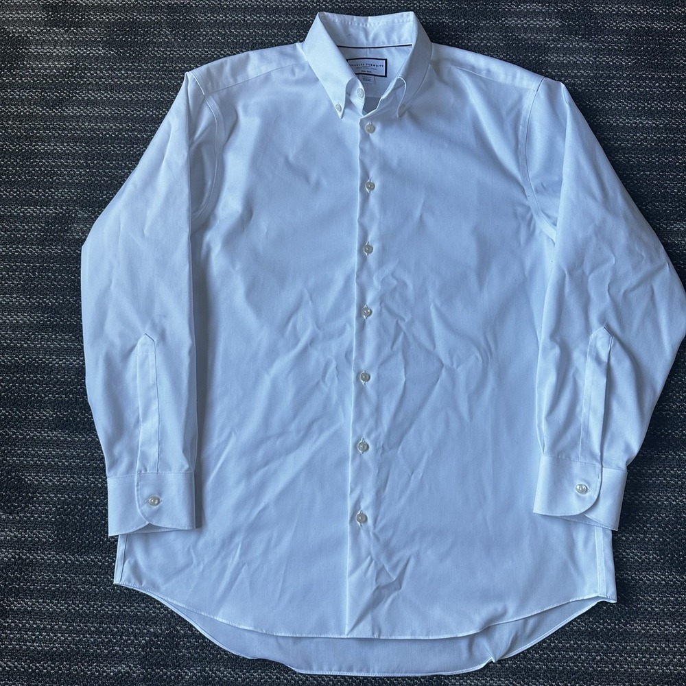 Lot of 2 Charles Tyrwhitt Dress Shirts Mens 16.5/34 Solid White/Blue Cotton - Picture 2 of 10